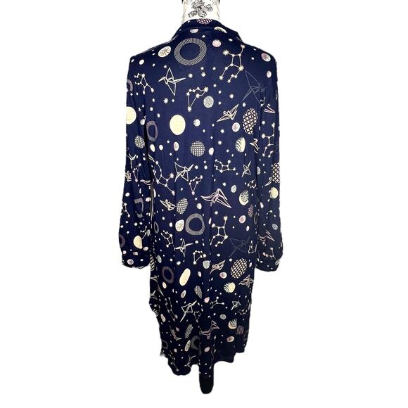 Hale Bob (XS) Celestial Knit Constellation Button Front Pajama Sleep Dress Shirt - Picture 3 of 9